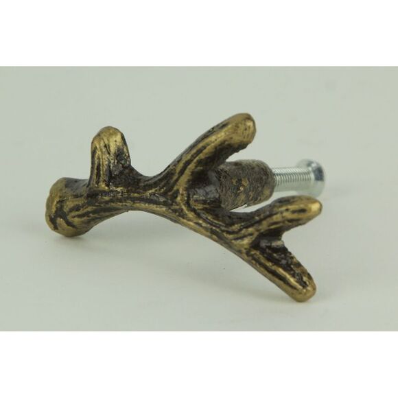 Bronze Finish Cast Iron Small Deer Antler Cabinet Handle Drawer Pull Set of 12 - Picture 2 of 8